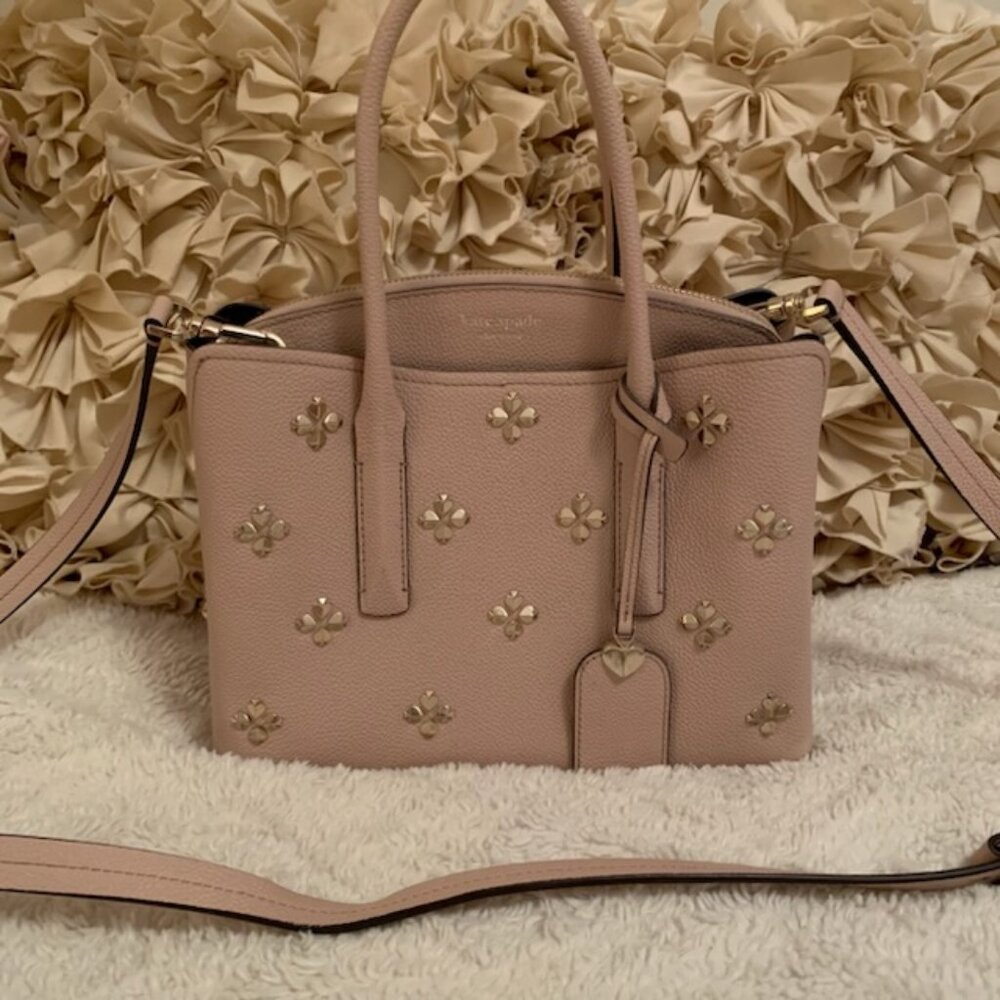 Kate Spade Light Pink Margaux Spade Gold Stud Medium Satchel Crossbody Bag